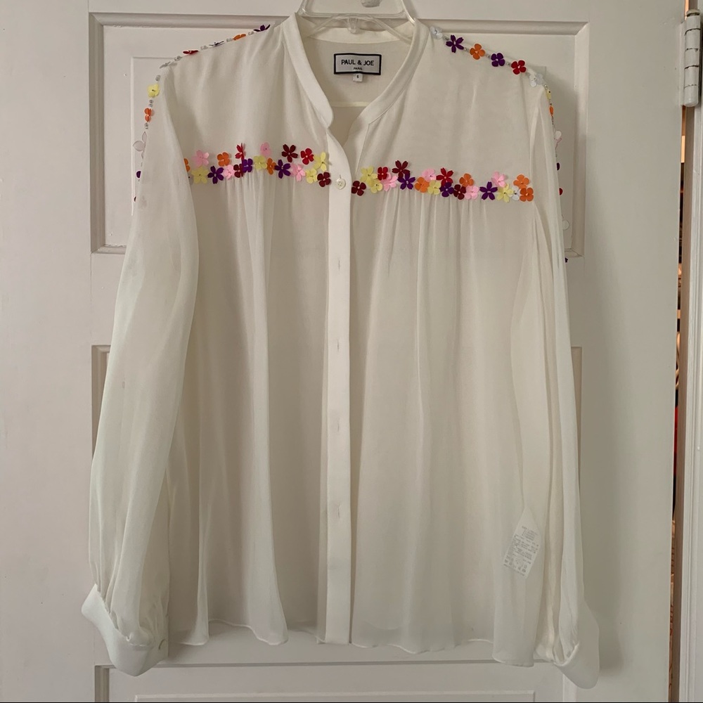 Paul & Joe Beaded Floral White Blouse